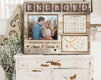 Personalized Engaged Gift | Unique Gift For Newly Engaged | Custom Map Print Engagement Gift Canvas Art