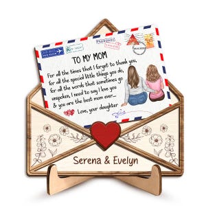 Placa de madera de dos capas con una carta personalizada para mamá: regalo personalizado para el Día de la Madre de hijas, mamás, abuelas, madres e hijas.