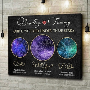 Anniversaire Star Map Cadeau | Impression sur toile | Sky nocturne personnalisé | Carte personnalisée de la constellation | Carte des étoiles pour le cadeau Star Map anniversaire