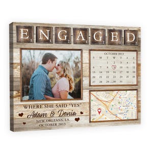 Personalized Engaged Gift, Unique Gift For Newly Engaged, Custom Map Print Engagement Gift Canvas Art