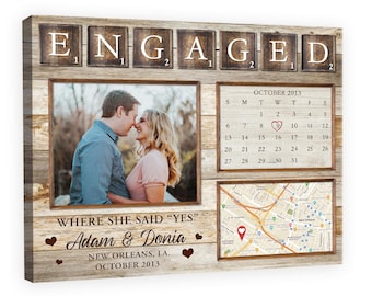 Personalized Engaged Gift, Unique Gift For Newly Engaged, Custom Map Print Engagement Gift Canvas Art