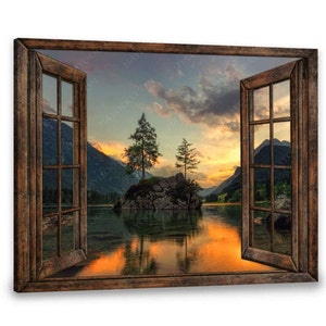 Lake House Decor | Nature Wall Art | Large Wall Art | Canvas Print| Rustic Home Decor | Faux Window Canvas | Window Art Print | Unique Gifts