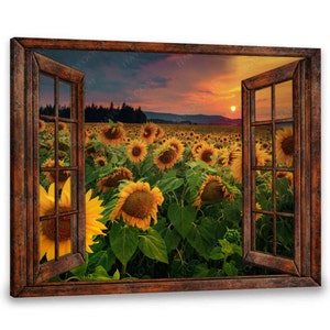 Canvas Print | Canvas Wall Art | Rustic Home Decor | Farmhouse Window | Sunflower Wall Decor | Sunflower Gift | Wall Art Print | Family Gift