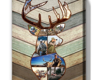 Personalized Deer Hunting Memories, Custom Hunting Collage Canvas, Christmas Gift for Dad, Deer Hunting Gift, Best Gift For Deer Hunters