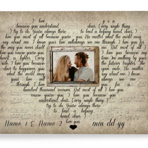 Song Lyrics Wall Art, Wedding First Dance Photo Any Song Lyrics, Personalized Canvas For Couples, Vintage Wall Art, Couple Gifts