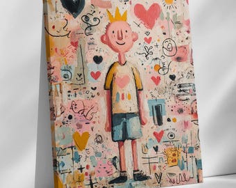 Happy Crowned Boy Pop Art Oil Painting Canvas Wall Art