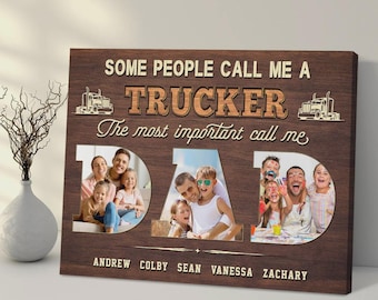Father’s Day Gift For Truck Drivers Custom Photo Collage Canvas Print