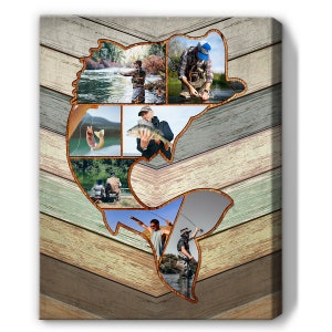 Personalized Fishing  Memories | Custom Fishing Collage Canvas, Fishing Dad, Gift for Dad,Bass Fishing Gift, Best Gift For Fishing Men
