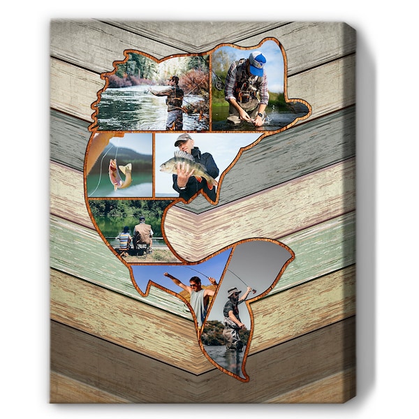 Personalized Fishing  Memories | Custom Fishing Collage Canvas, Fishing Dad, Gift for Dad,Bass Fishing Gift, Best Gift For Fishing Men