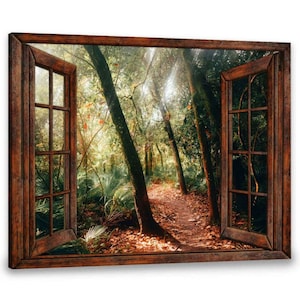 Forest Wall Art | Large Wall Art | Canvas Print| Home Decor | Faux Window Canvas | Window Art Print | Landscape Painting | Office Decor