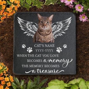 Personalized Cat Memorial Stone Sentimental Gifts For Loss Of Cat, Custom Photo Pet Memorial Stone,Cat Grave Marker Headstone, Sympathy Gift
