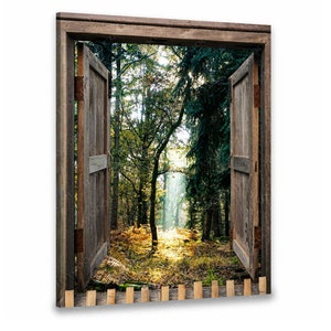 Canvas Painting,Forest Wall Art, Canvas Print, Faux Window Canvas, Beautiful Forest Scene With Sunlight, Wall Art For Home Decor, Art Decor