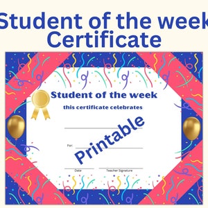 Student of the week certificate, student certificate, kid of the week certificate, class room printable for teacher, student award