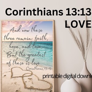 Corinthians 13:13 Beach Scene Printable, Scripture Wall Art (Digital Download)