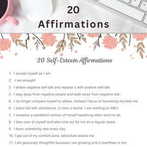 Selflove affirmations, self esteem affirmations, self love affirmations,  daily affirmations, printable mindset affirmations, self care