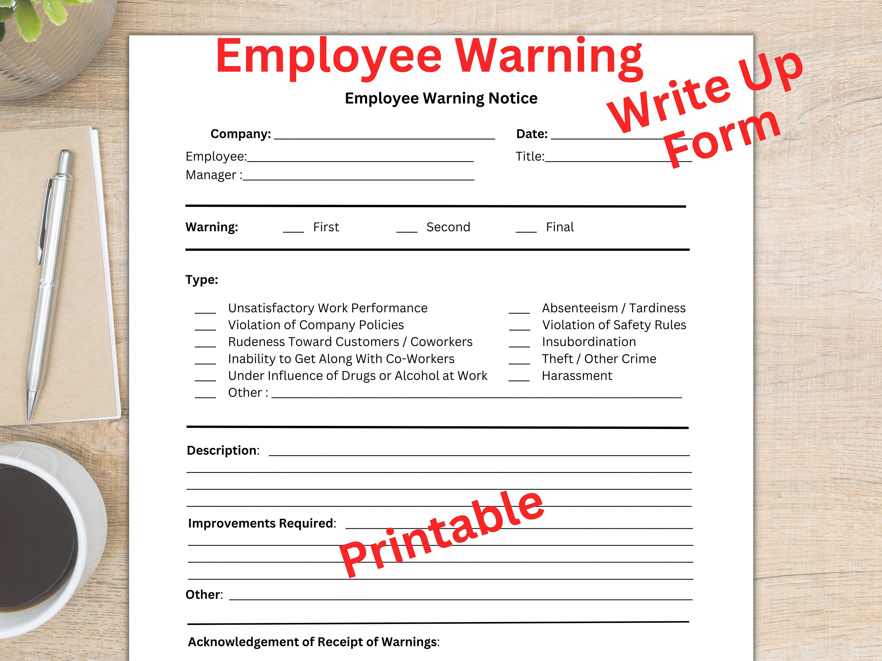 Employee Disciplinary Write Up Form