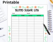 Blood Sugar Log, Glucose Tracker, Diabetic Chart (PDF Printable)