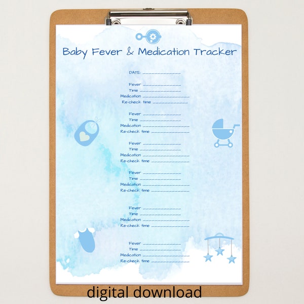 medication tracker, baby medication tracker printable, fever and Medication tracker for baby boy, instant pdf printable medication tracker