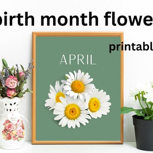 Arte de la pared de flores del mes de nacimiento de abril, arte de la pared de Daisy, regalo para la persona nacida en abril, regalo de cumpleaños de abril, regalo de cumpleaños cumpleaños de abril