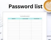 Password list, password log printable, password manager, password keeper, password tracker, password journal, password organizer, password
