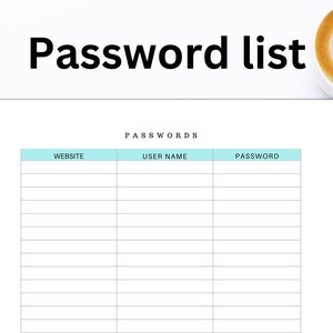 Password list, password log printable, password manager, password keeper, password tracker, password journal, password organizer, password