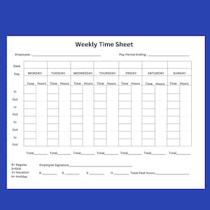 Urenstaat, 1 weekurenkaart, urenstaat 4 in outs, urenstaat, eenvoudige generieke urenstaat, gewerkte uren,