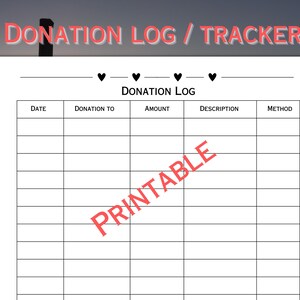 Donation log, donation tracker, tithe log, tithe tracker, offering tracker, donation sheet, donation records, printable donation log