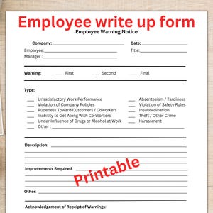 Employee write up form, staff write up form, write up form, workplace write up form, writeup forms pdf, write up form, disciplinary form