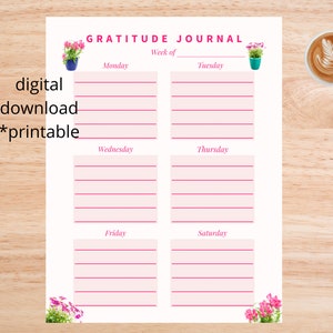 Gratitude Journal Weekly printable, gratitude sheet, daily gratitude practice, positive thinking tool, self-improvement tool