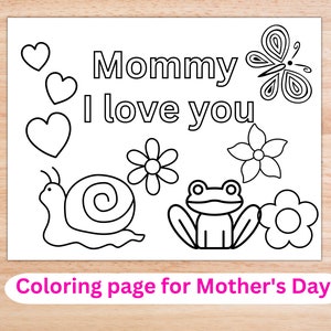 Cartão de feliz dia das mães da criança, Página para colorir para imprimir para a mãe da criança, Folha para colorir para o dia das mães, Cartão de criança para a mãe,