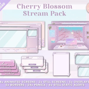 Cherry Blossom Sakura Stream Pack - Animierte Bildschirme, Overlays, Panels, animierte static Alerts, Kamera-Bordüren