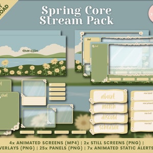 Spring/Summer Core Twitch Stream Pack - Animated Screens, Overlays, Panels, Animated Static Alerts, Webcam Overlays