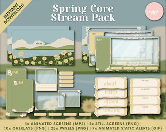Spring/Summer Core Twitch Stream Pack - Animated Screens, Overlays, Panels, Animated Static Alerts, Webcam Overlays