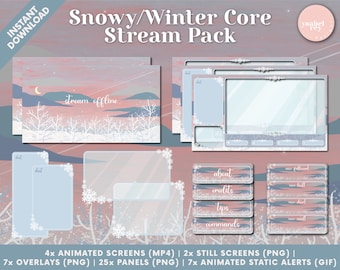 Snowy/Winter/Christmas Core Twitch Stream Pack - Animated Screens, Overlays, Panels, Animated Static Alerts, Webcam Overlays