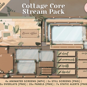 Cottagecore Twitch Stream Pack - Animated Screens, Overlays, Panels, Animated Static Alerts, Webcam Overlays