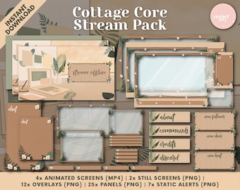 Cottagecore Twitch Stream Pack - Animated Screens, Overlays, Panels, Animated Static Alerts, Webcam Overlays