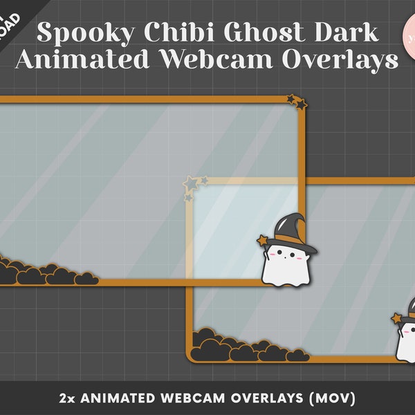 Spooky Chibi Ghost Dark Animated Webcam Overlay | 2 Webcam Overlays, Halloween, Cute, Witch