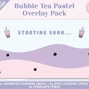 Bubble Tea Pastel Overlay Pack - 4 schermi animati, 5 schermi fissi, 4 sovrapposizioni
