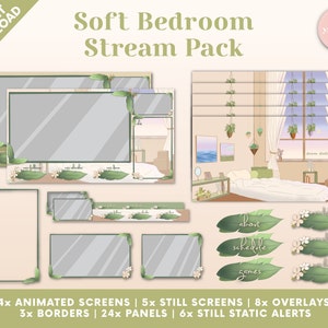 Sage Green/Beige Aesthetic Bedroom Pack - Pantallas animadas, superposiciones, paneles, alertas estáticas, bordes de cámara
