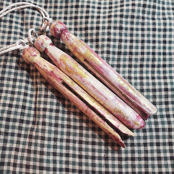 Old Fashioned Clothespin Ornaments Primitive Set of 3