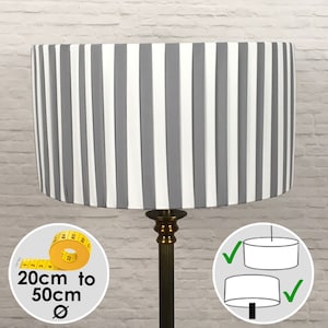 Grey and White Pleated Drum Lampshade | Striped Lampshade | Ribbon Light Shade | Table Lampshade | Standard Lampshade Drum Lamp Shade
