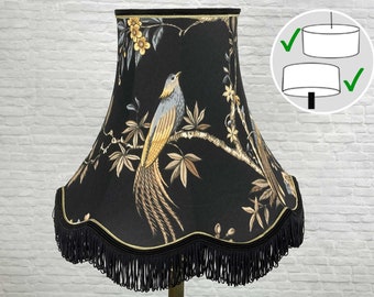 Black and Gold Traditional Lampshade, Retro Lampshade, Vintage Lampshade, Ceiling Lampshade, Table Lampshade, Bird Pattern light shade