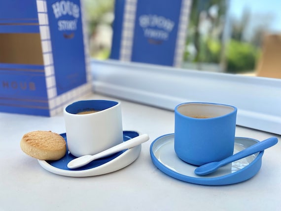 Lavoro Two-tone Cup & Saucer with gift box  [4.5oz, 130ml, Blue and White]