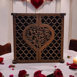 Handcrafted Wooden Keepsake Box with Intricate Heart Design