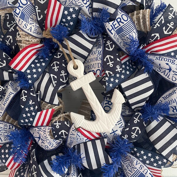 Navy Veteran Wreath, Memorial Day Wreath, Independence Day Decor, 4th of July Decor, Front Door Wreath, Summer Wreath