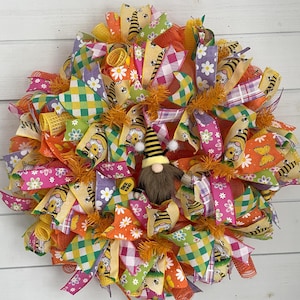 Gnome Wreath, Front Door Wreath, Seasonal Wreath, Welcome Wreath, Seasonal Decor, Flower Wreath, Garden Wreath,