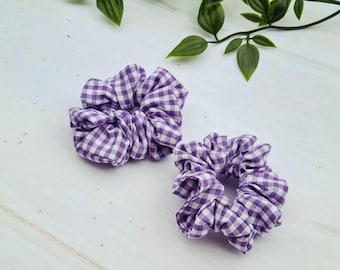 Small Cotton school purple Gingham Scrunchies for Toddlers and Up - Matching School Colors