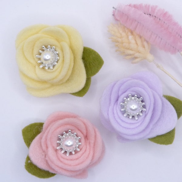 Felt Flower hair clip or elastic tie, perfect for baby toddler and girls, choose between 1 clip/ hairband or 2clips/hairband for pigtails.