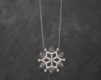Weihnachtsgeschenk-Ideen, 925er Silber-Schneeflocke-Halskette, klarer Zirkon-Anhänger