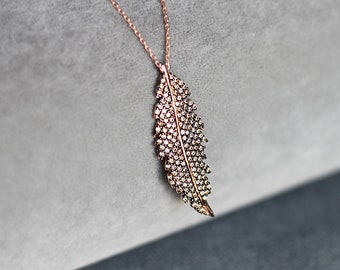 Weihnachtsgeschenke für Sie, Zirkonblatt-Halskette, Rosévergoldet 925er Silber